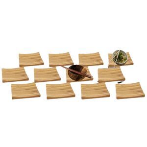 NWT Front of the House DAP048BBB23 5" Square Flared Natural Bamboo Plate - 12/Ca